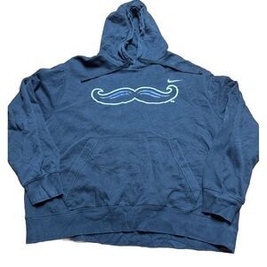 Nike Black Hoodie Mustache Swoosh Logo‎ White Tag Sweatshirt Sz XL Cotton Blend